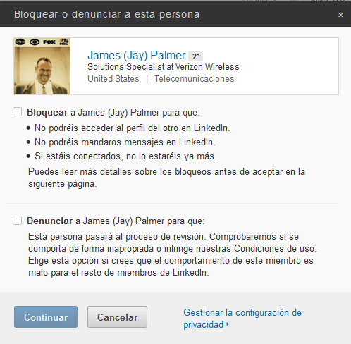 bloquear un contacto de LinkedIn