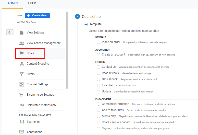 configuración de objetivo